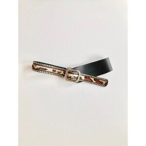 LEATHEROCK USA Leopard Calf Hair Studded Crystal Rhinestone Hip Belt, Size L36